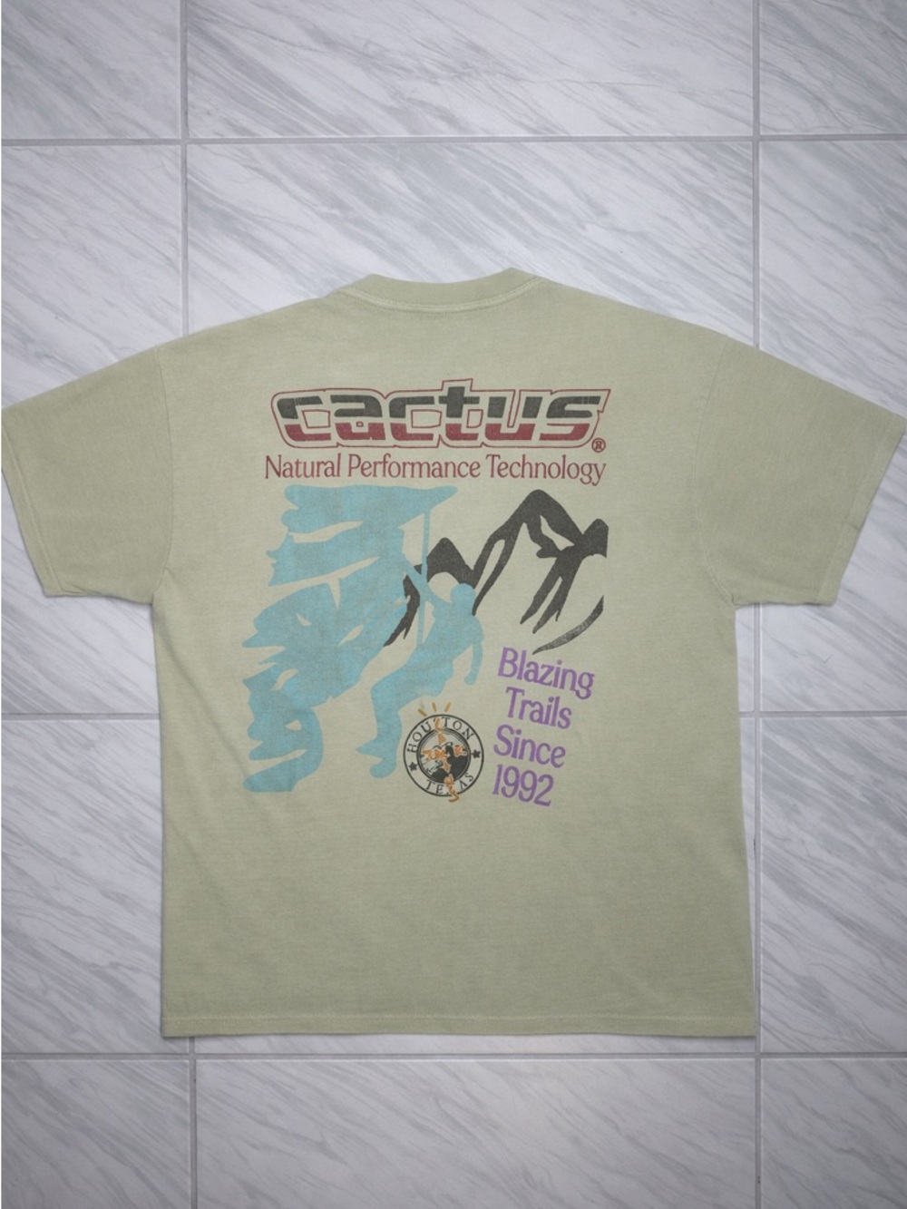 Travis Scott Sage Green Cactus Graphic Tee with Teal & Purple Print